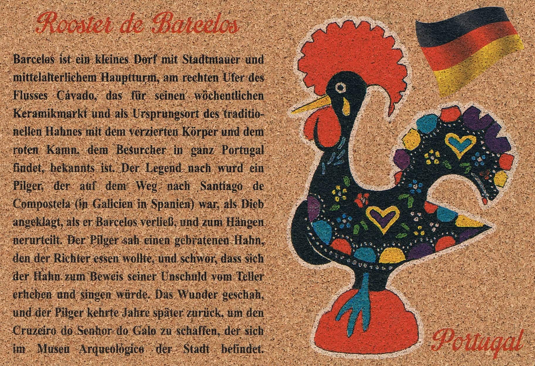 Barcelos Rooster Legend in German Cork Postcard