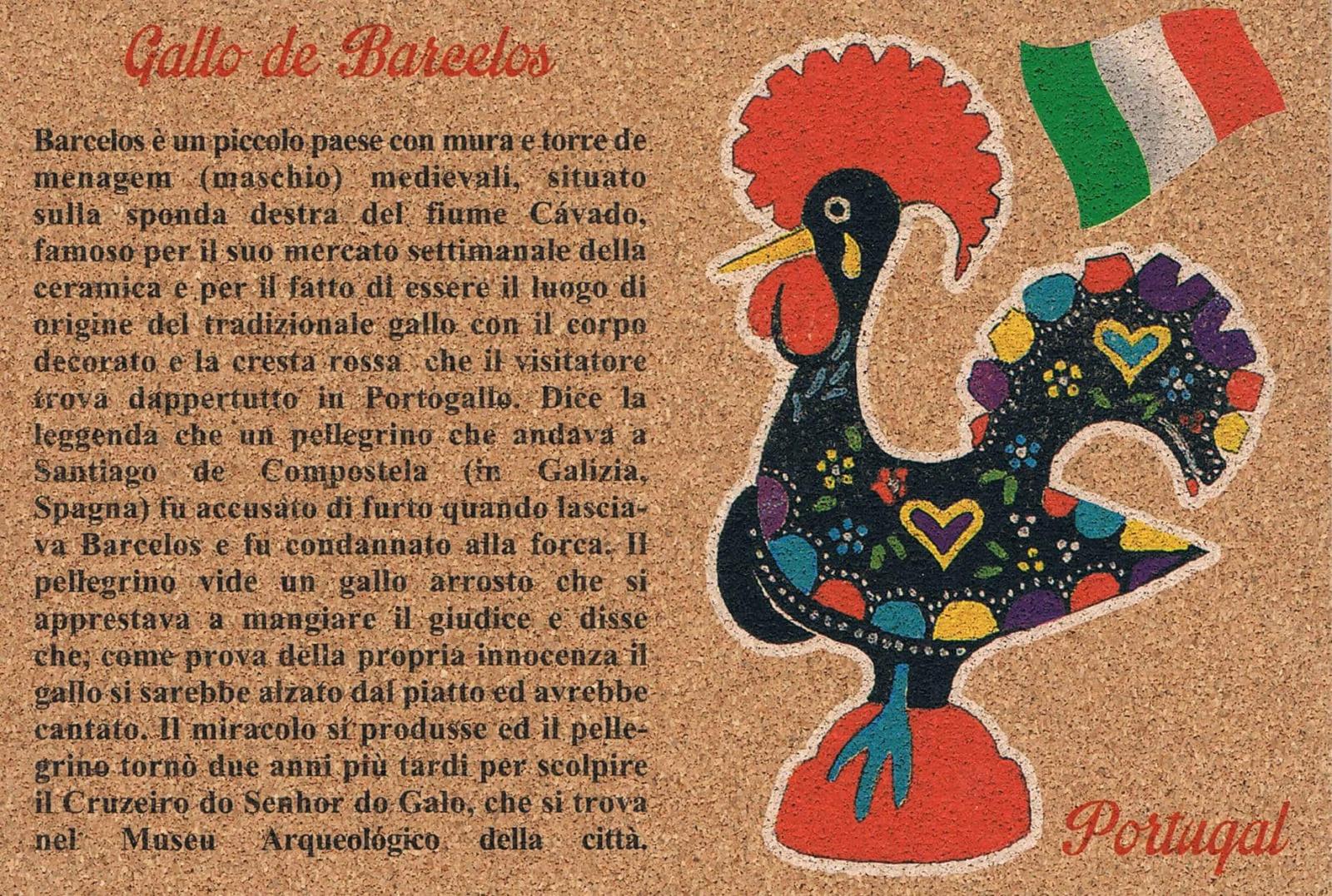 Barcelos Rooster Legend in Italian Cork Postcard
