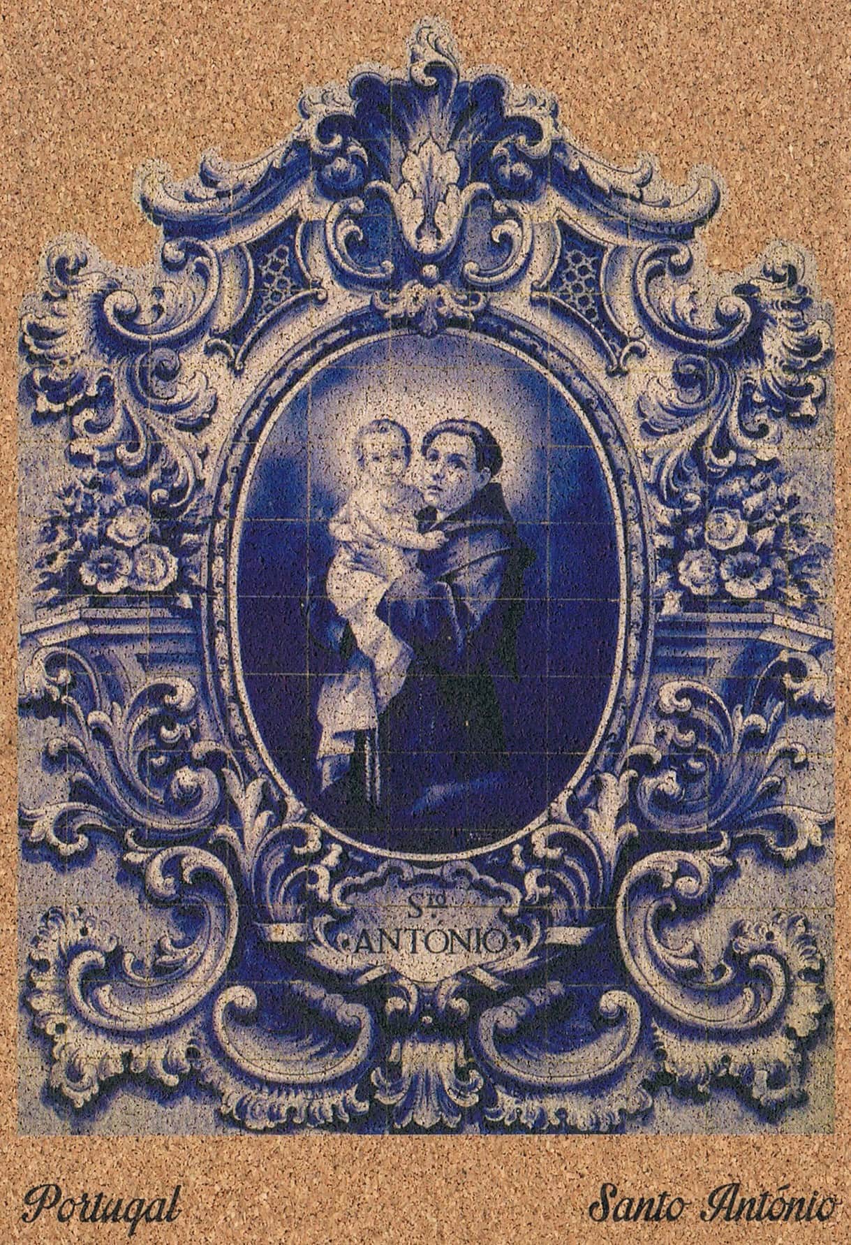 Saint Anthony Holding the Child in Blue Azulejos Cork Postcard