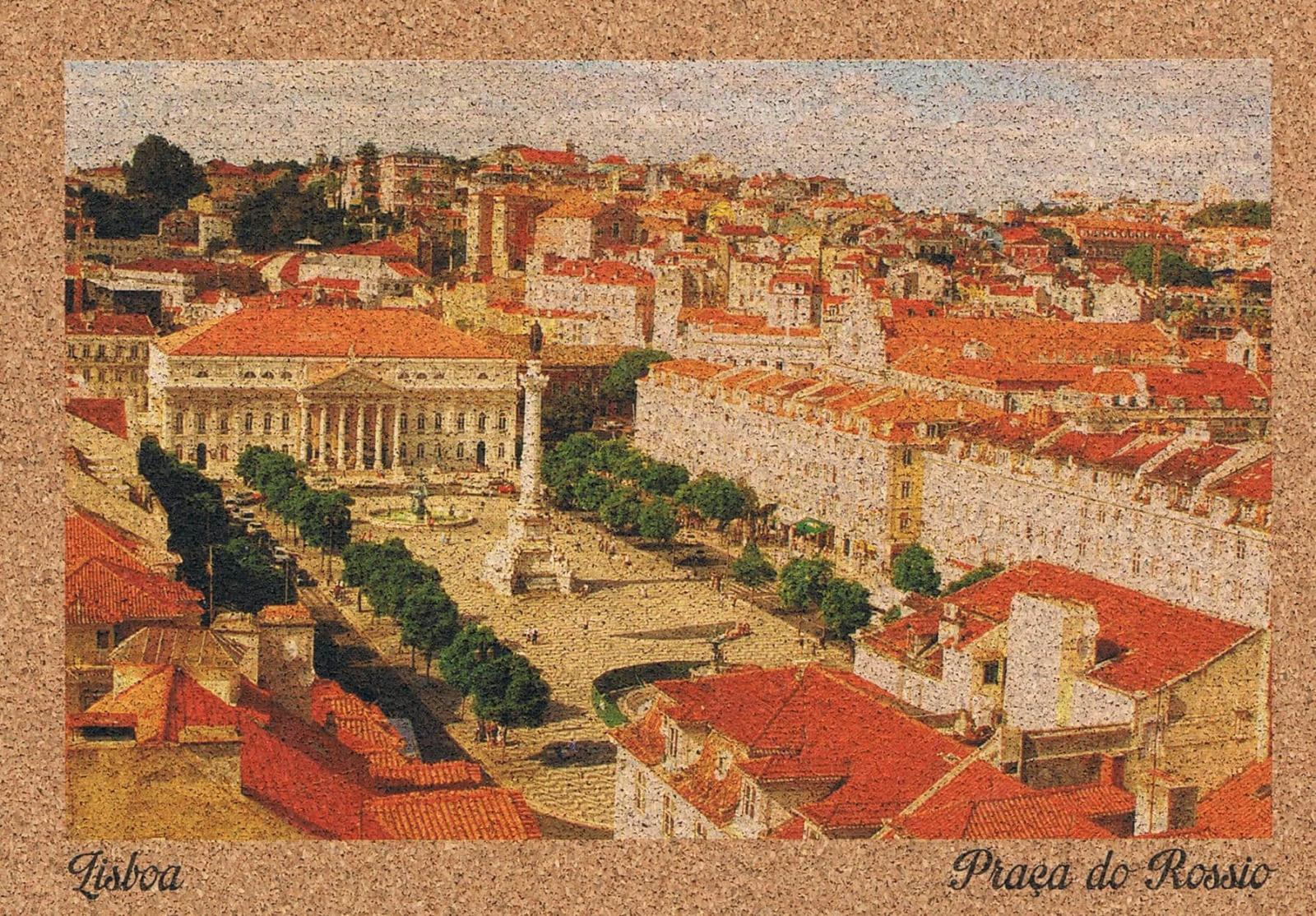 Rossio Square and Lisbon Rooftops Panoramic Cork Postcard