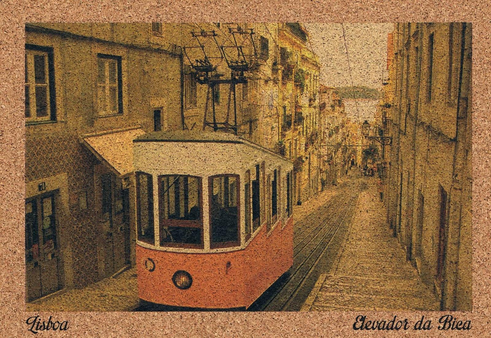 Bica Funicular on a Steep Lisbon Cobbled Street Cork Postcard