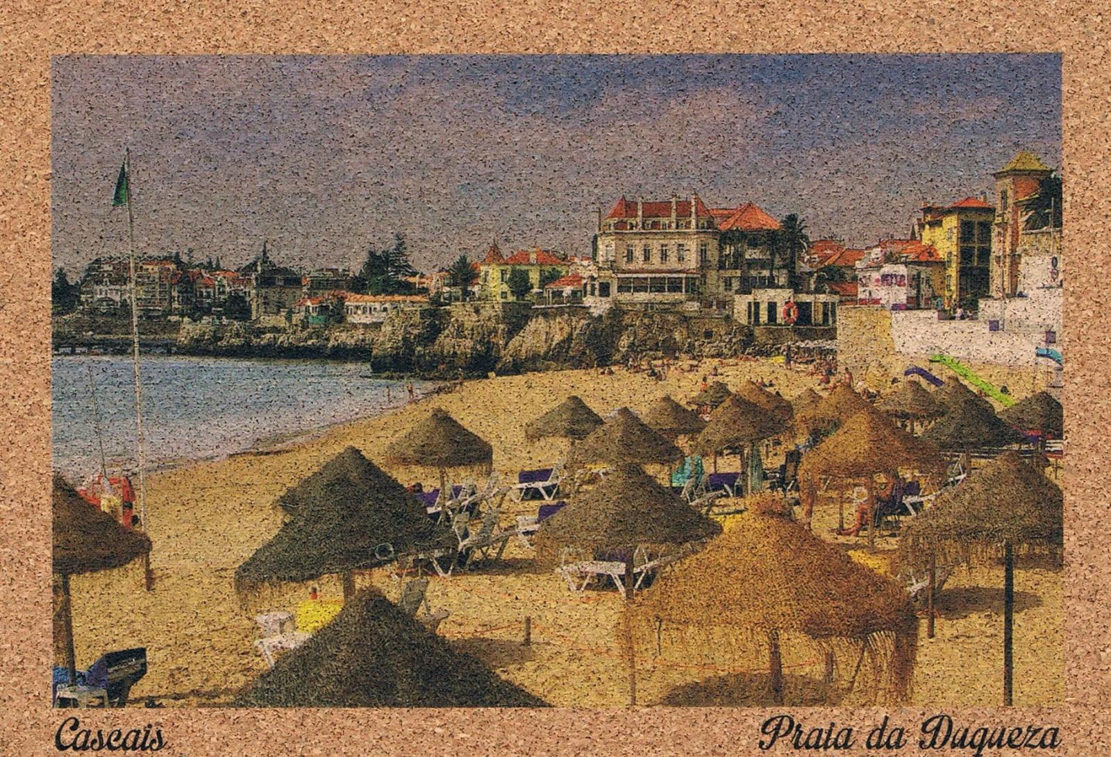 Praia da Duquesa in Cascais with Beach Parasols Cork Postcard