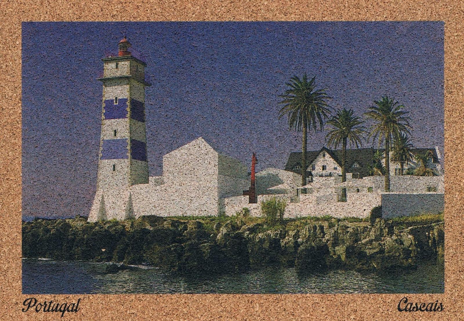 Santa Marta Lighthouse and Palm Trees in Cascais Cork Postcard