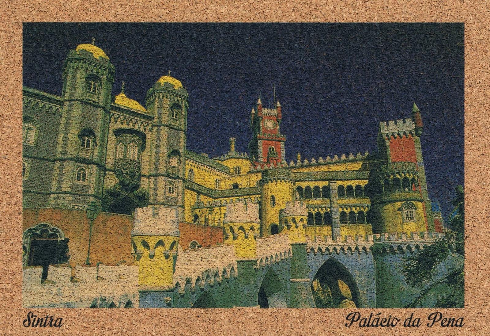 Pena Palace Sintra Illuminated at Night Cork Postcard