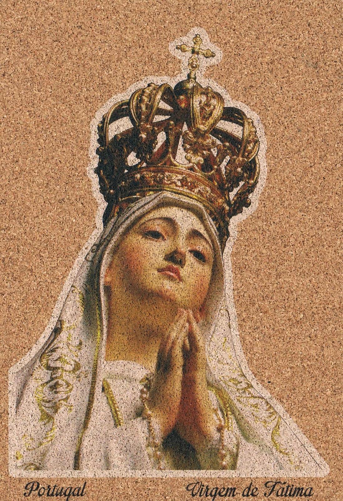 Crowned Our Lady of Fátima Portrait Cork Postcard