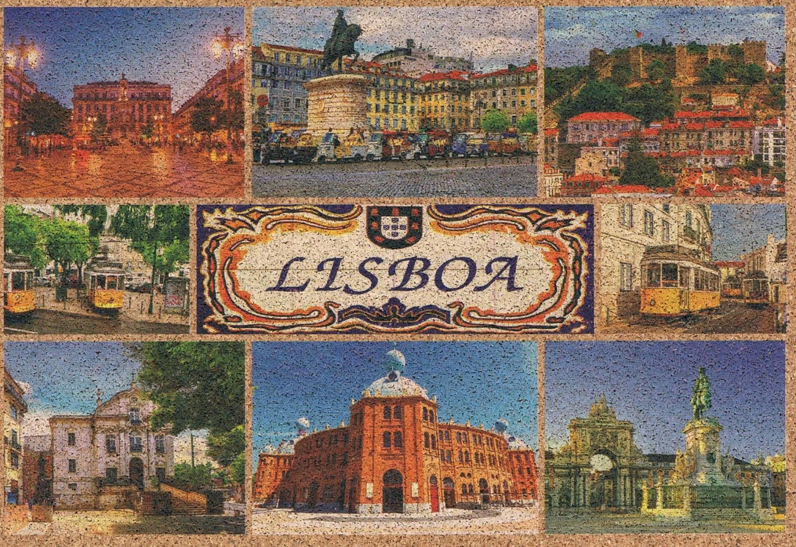 Lisbon Rossio, Castle and Tram Collage Cork Postcard