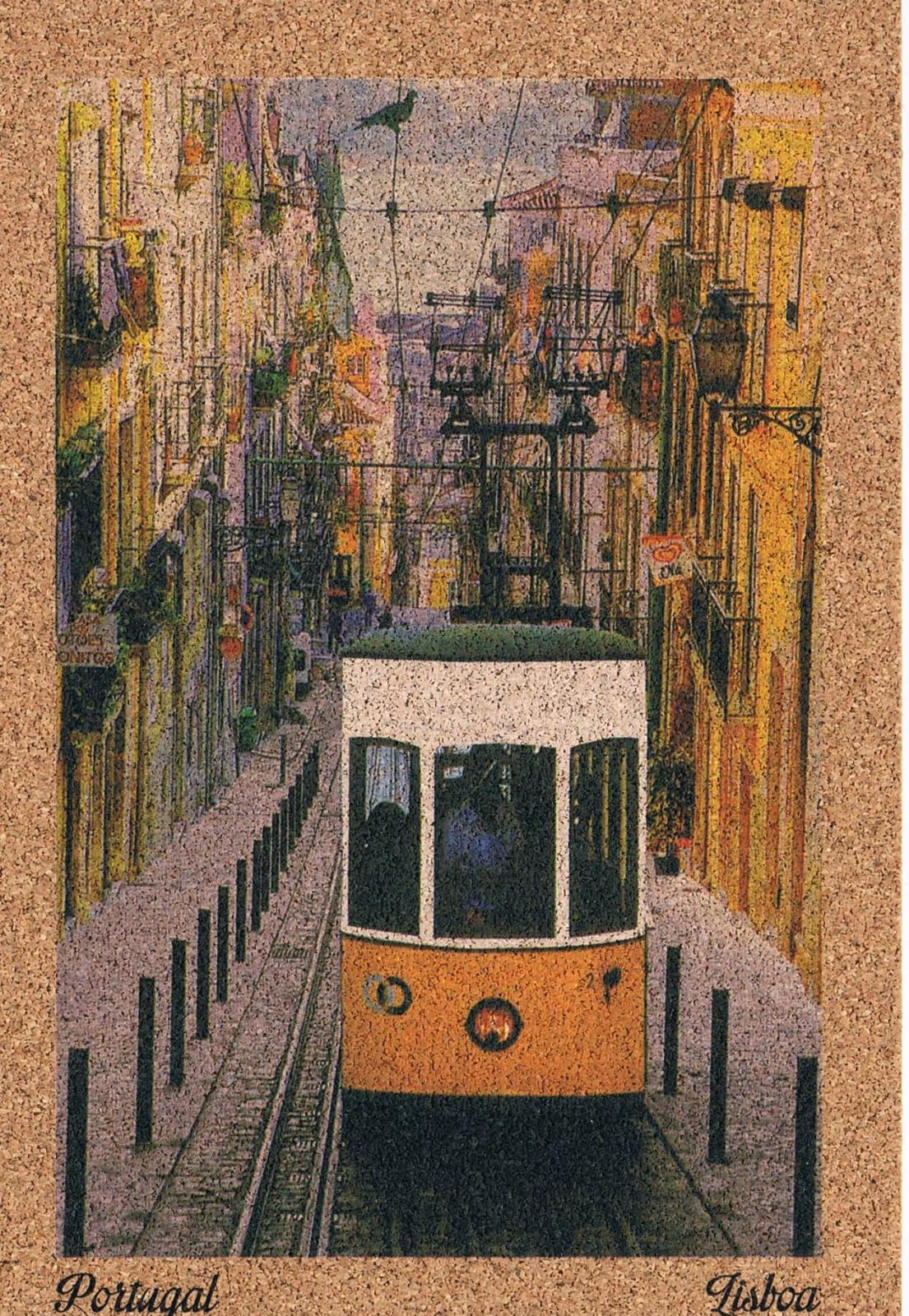 Bica Funicular Front View on Narrow Lisbon Street Cork Postcard