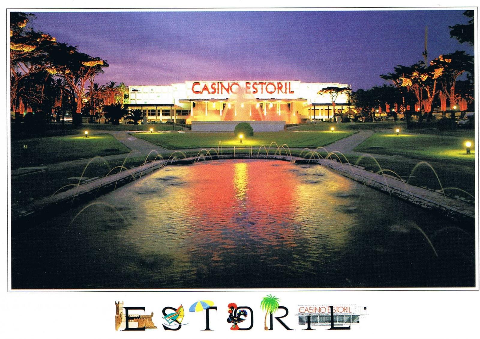 Casino Estoril Illuminated Fountain at Dusk Premium Postcard