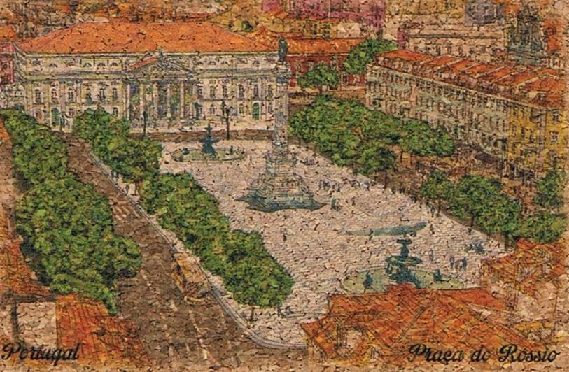Rossio Square Illustrated Cork Fridge Magnet