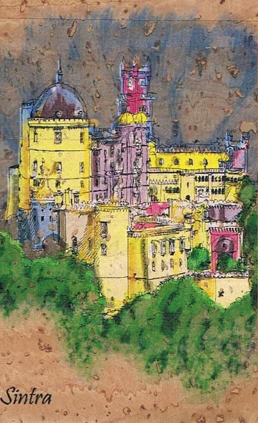Pena Palace Sintra Illustrated Cork Fridge Magnet