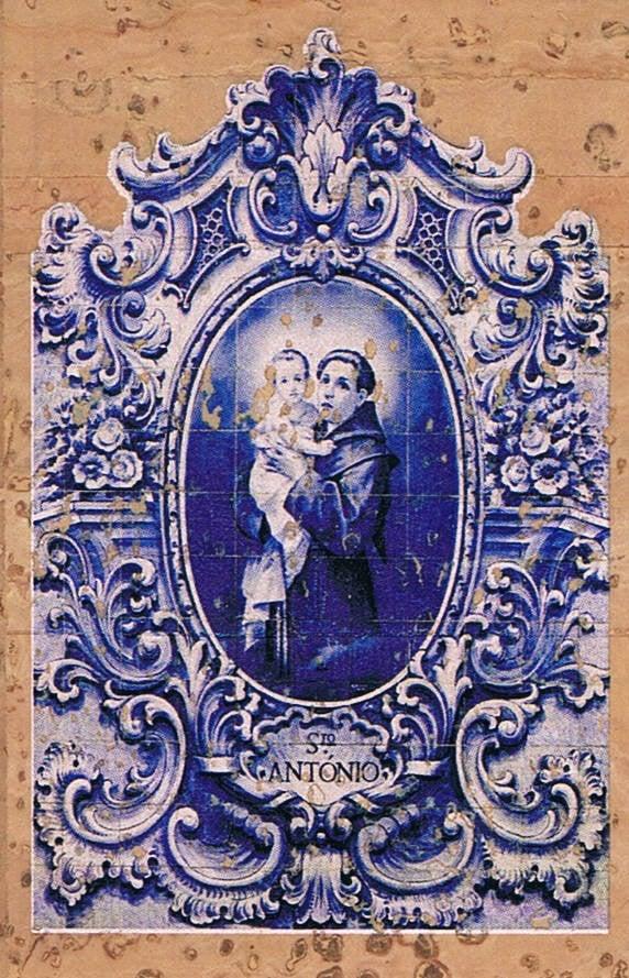 Saint Anthony with Child Blue Azulejo Cork Fridge Magnet