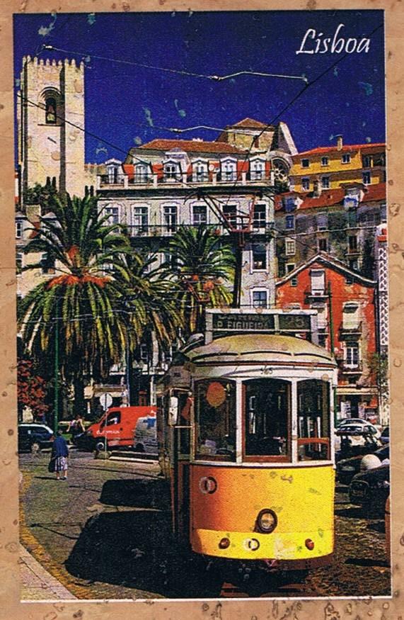 Yellow Lisbon Tram and Historic Cityscape Cork Fridge Magnet