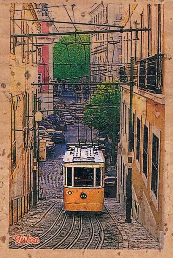 Bica Funicular on Cobbled Lisbon Street Cork Fridge Magnet