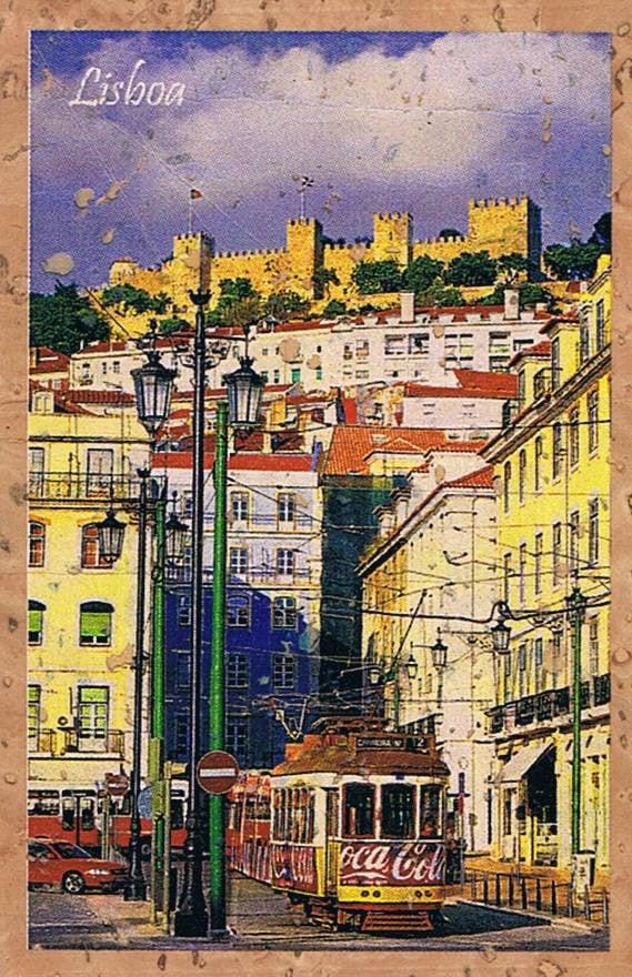 Lisbon Tram and São Jorge Castle Cork Fridge Magnet