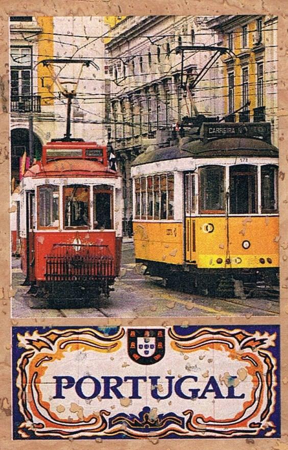 Red and Yellow Lisbon Trams Cork Fridge Magnet