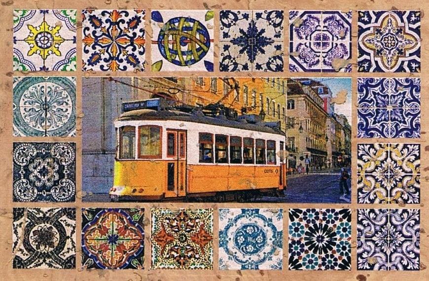 Lisbon Side-View Tram and Azulejos Cork Fridge Magnet