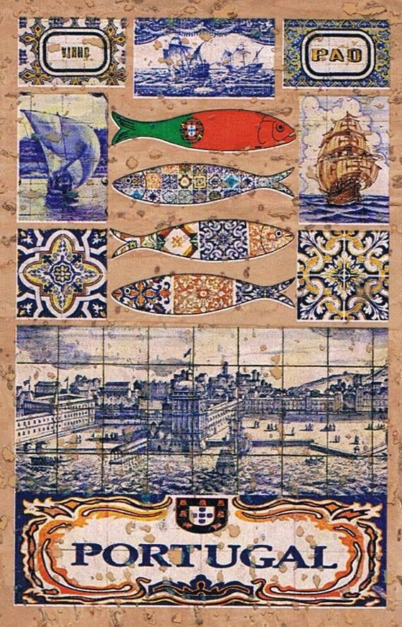 Portuguese Sailing Ships, Sardines and Azulejos Cork Fridge Magnet