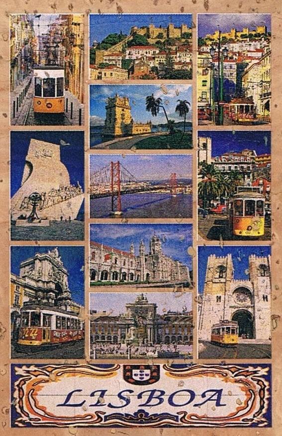 Lisbon Monument and Tram Photo Collage Vertical Cork Fridge Magnet