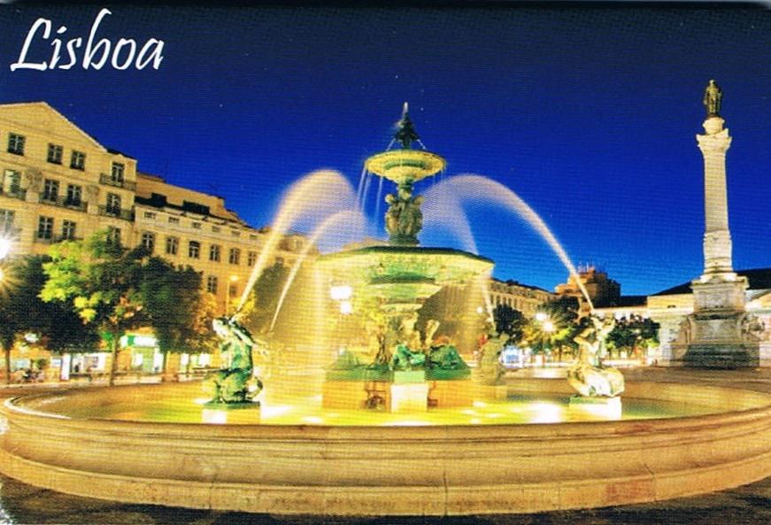 Rossio Fountain at Night Lisbon Premium Fridge Magnet