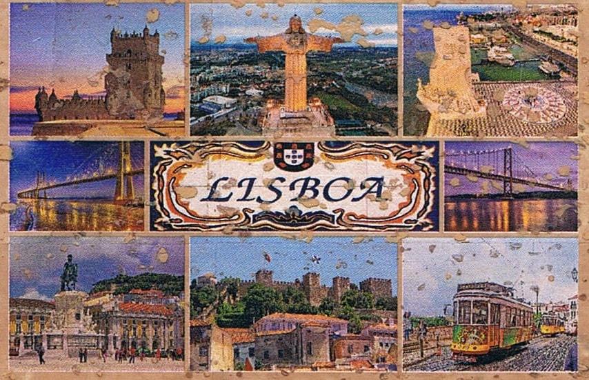 Lisbon Bridges and Landmarks Collage Cork Fridge Magnet