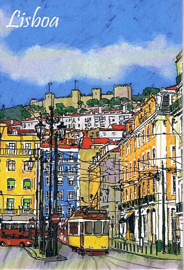 Lisbon São Jorge Castle and Tram Illustration Premium Fridge Magnet