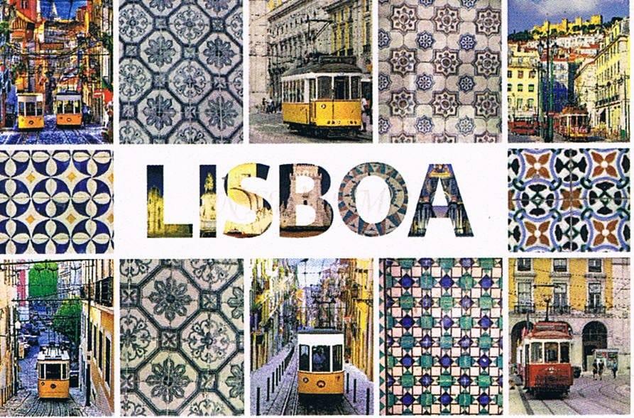 Lisboa Lettering, Trams and Azulejo Mosaic Premium Fridge Magnet