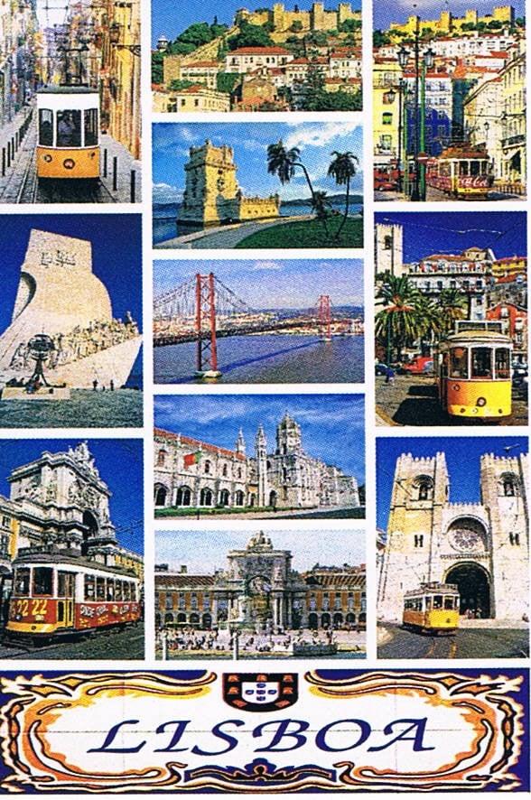 Lisbon Trams, Castle and Landmarks Photo Collage Premium Fridge Magnet