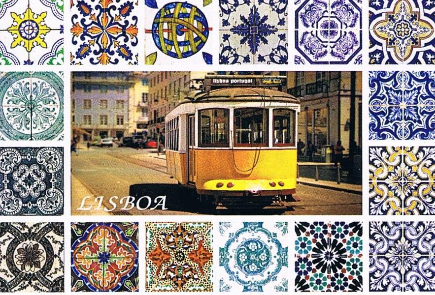 Yellow Lisbon Tram and Azulejo Collage Premium Fridge Magnet