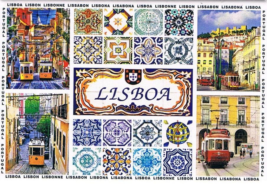 Lisbon Streets and Azulejos Collage Premium Fridge Magnet