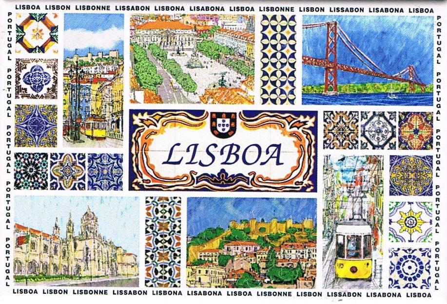 Lisbon Landmarks and Azulejos Collage Premium Fridge Magnet