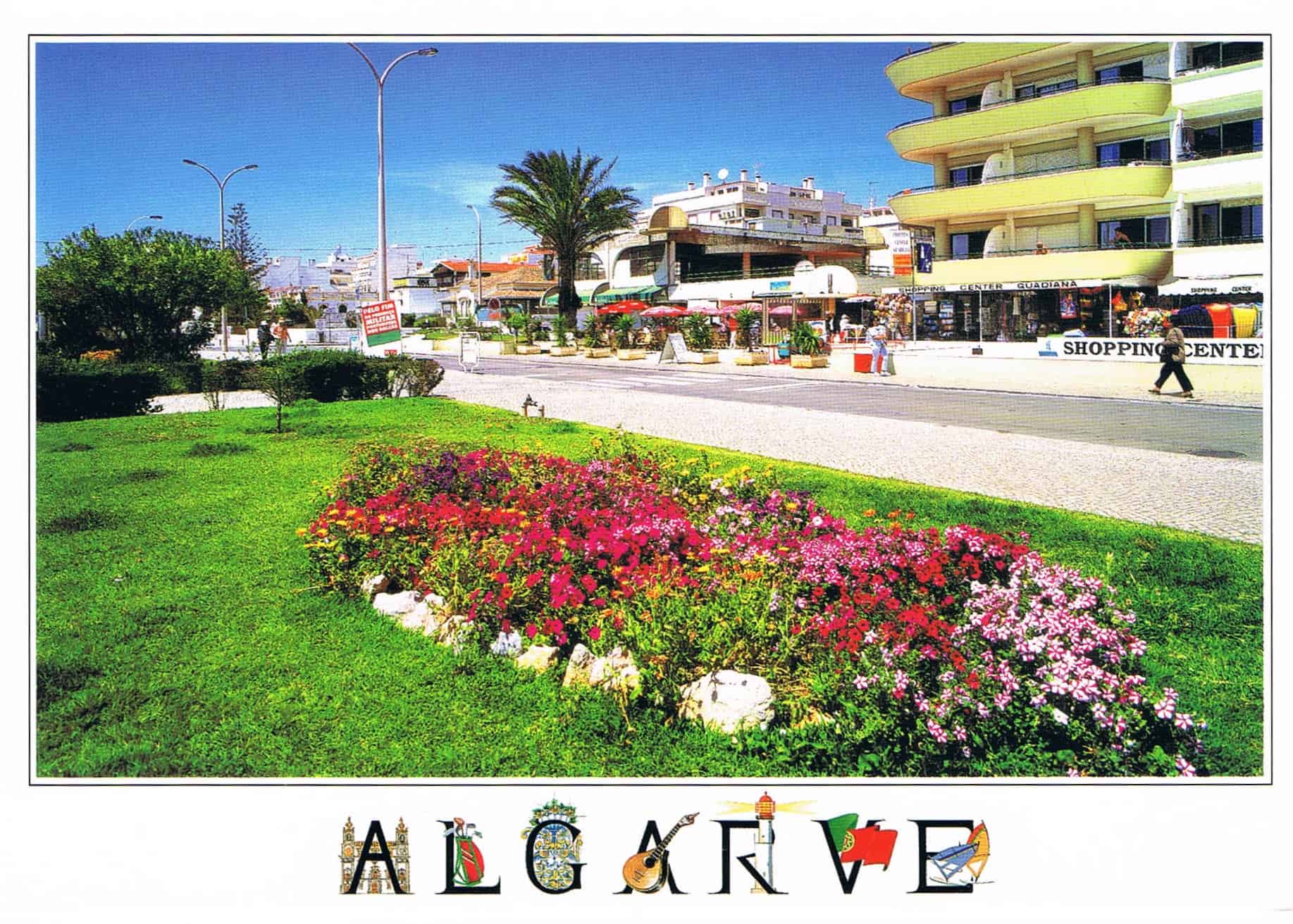 Monte Gordo Flower Gardens and Shopping Street Premium Postcard