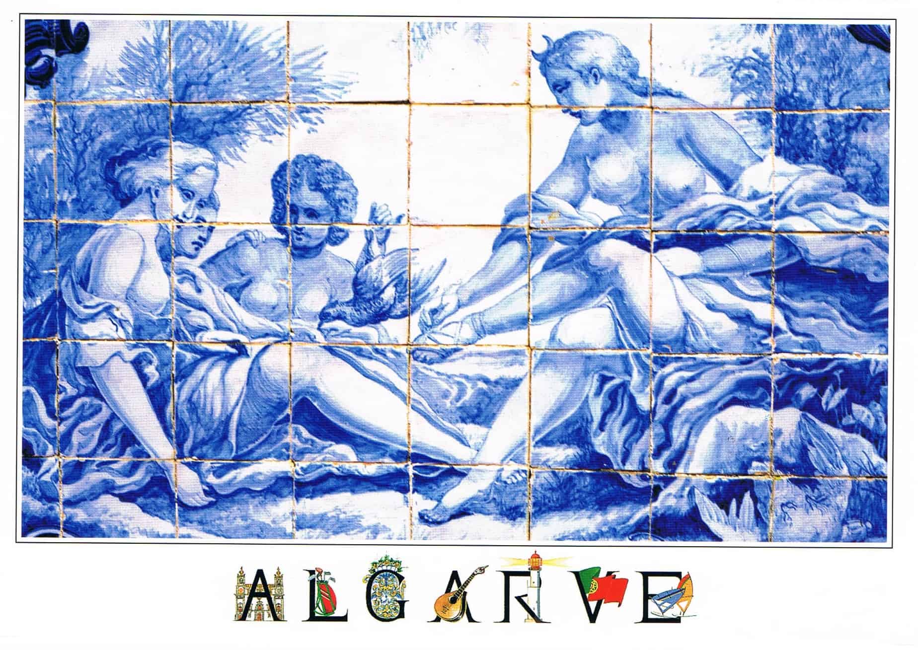 Estoi Palace Figurative Azulejo Artwork Premium Postcard