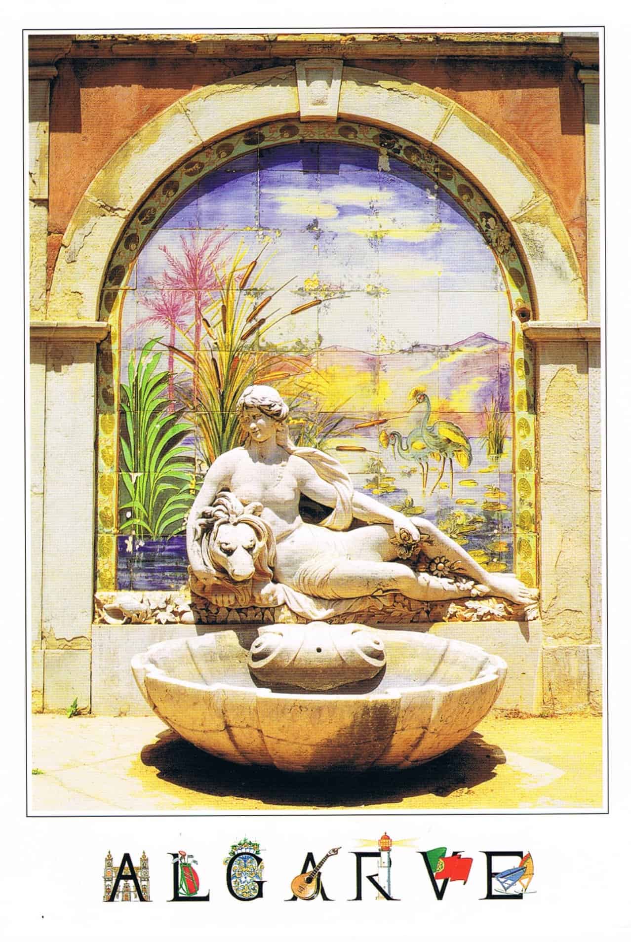 Estoi Palace Sculpted Fountain and Azulejos Premium Postcard