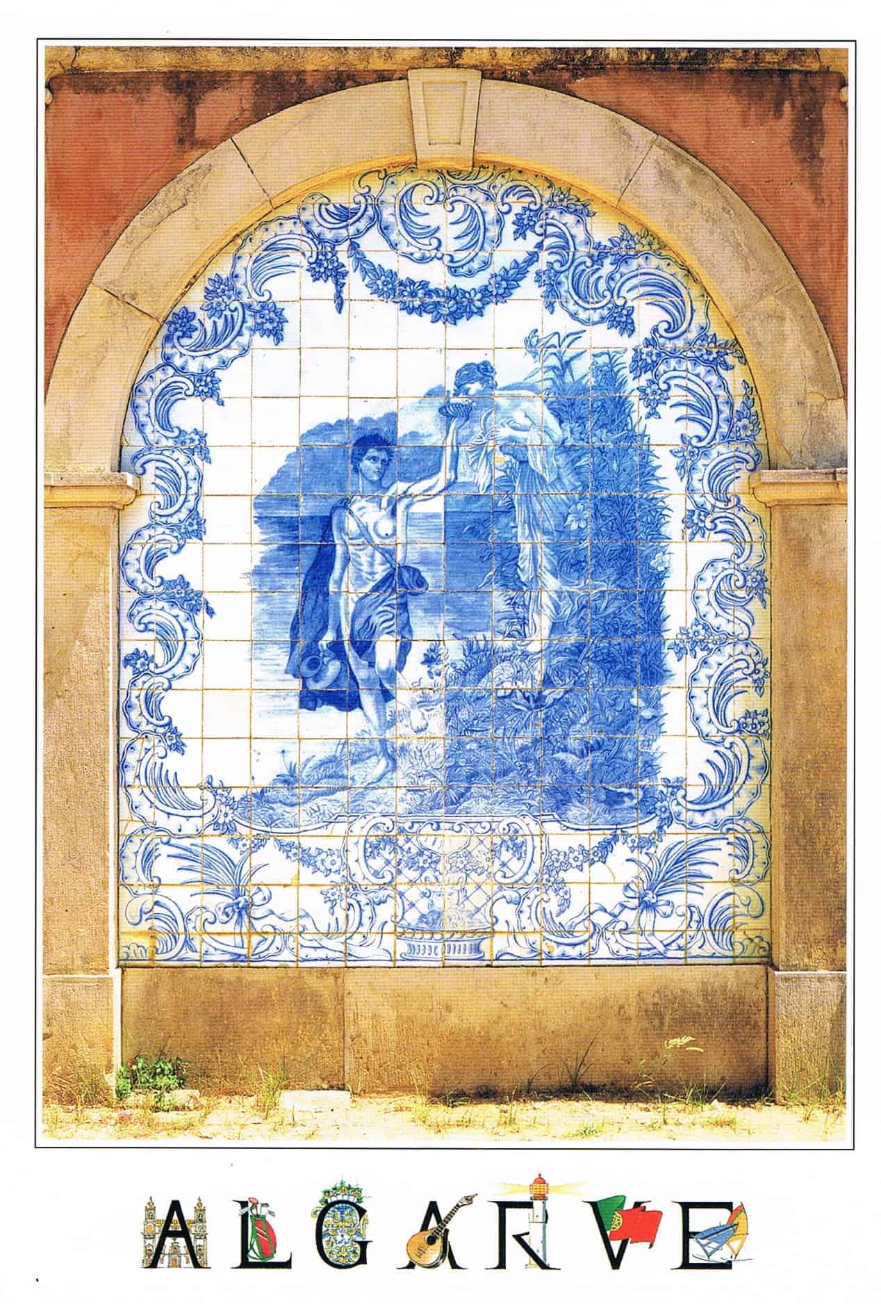 Estoi Palace Blue and White Azulejo Panel Premium Postcard