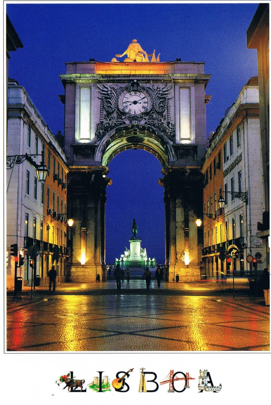 Rua Augusta Triumphal Arch Lisbon Illuminated at Night Premium Postcard