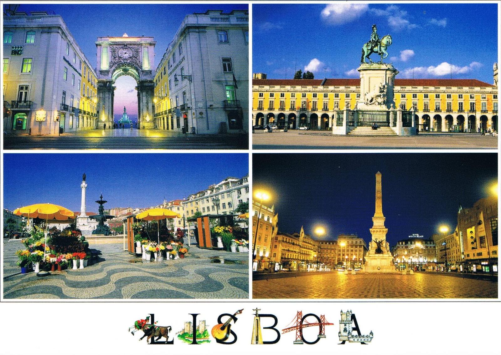 Lisbon Rua Augusta, Commerce Square, Rossio and Restauradores Premium Postcard