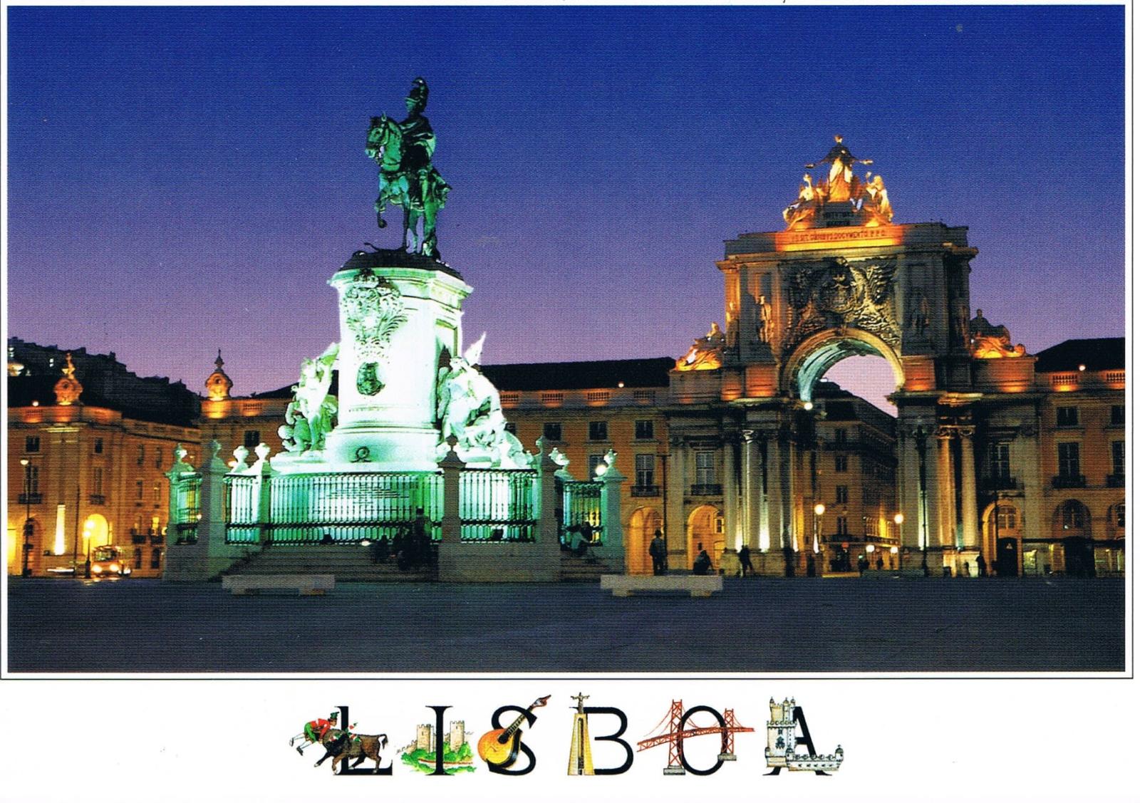 Commerce Square Rua Augusta Arch and King José I Statue Premium Postcard