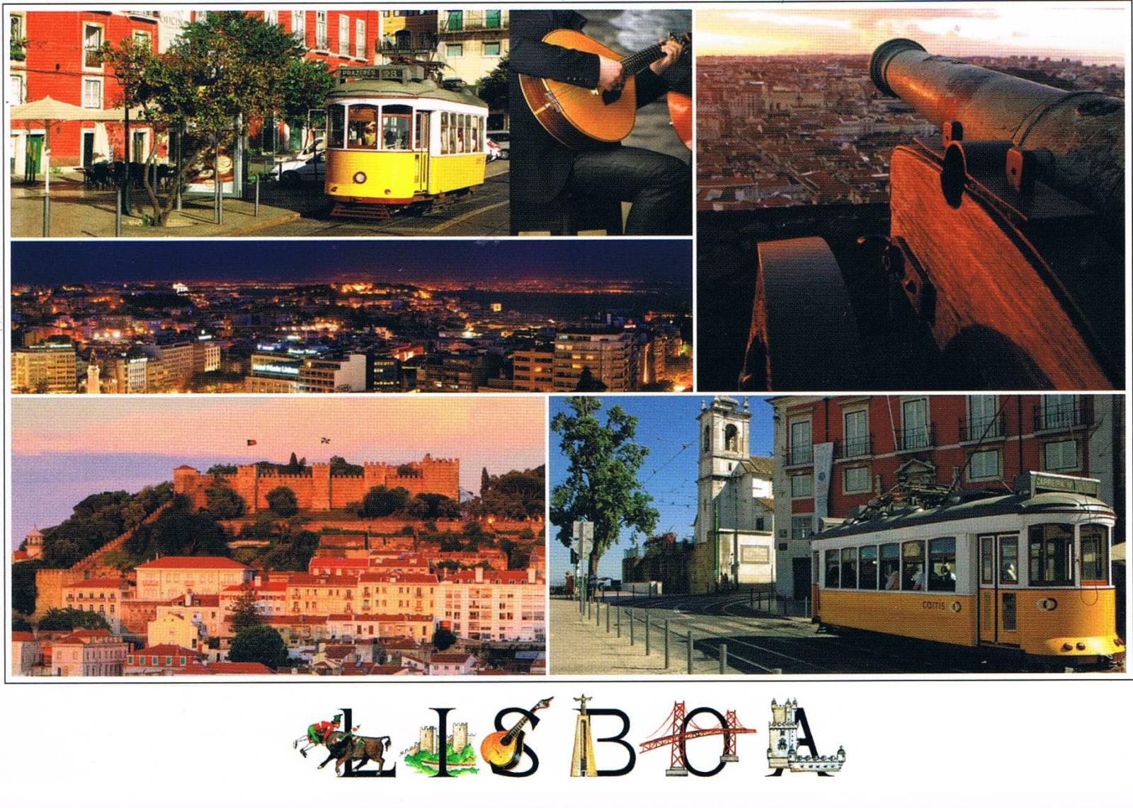 Lisbon Fado, Trams and Historic Streets Four-View Premium Postcard