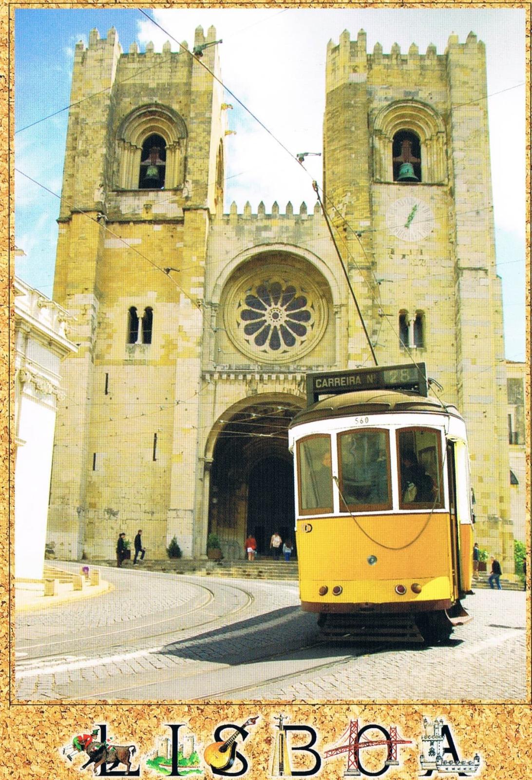 Lisbon Cathedral and Yellow Tram Premium Postcard