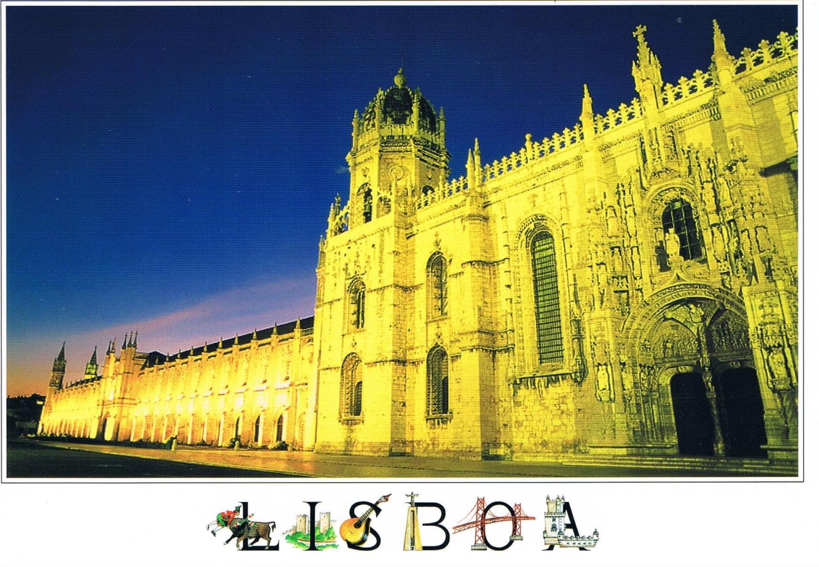 Jerónimos Monastery Belém Illuminated at Night Premium Postcard