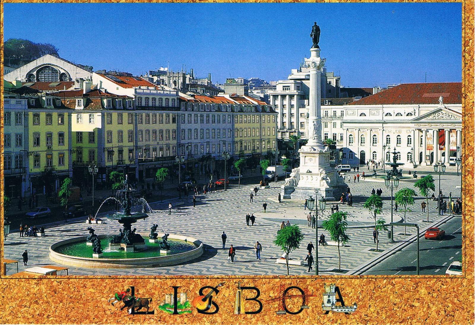 Rossio Square Dom Pedro IV Monument Lisbon Gold-Border Premium Postcard