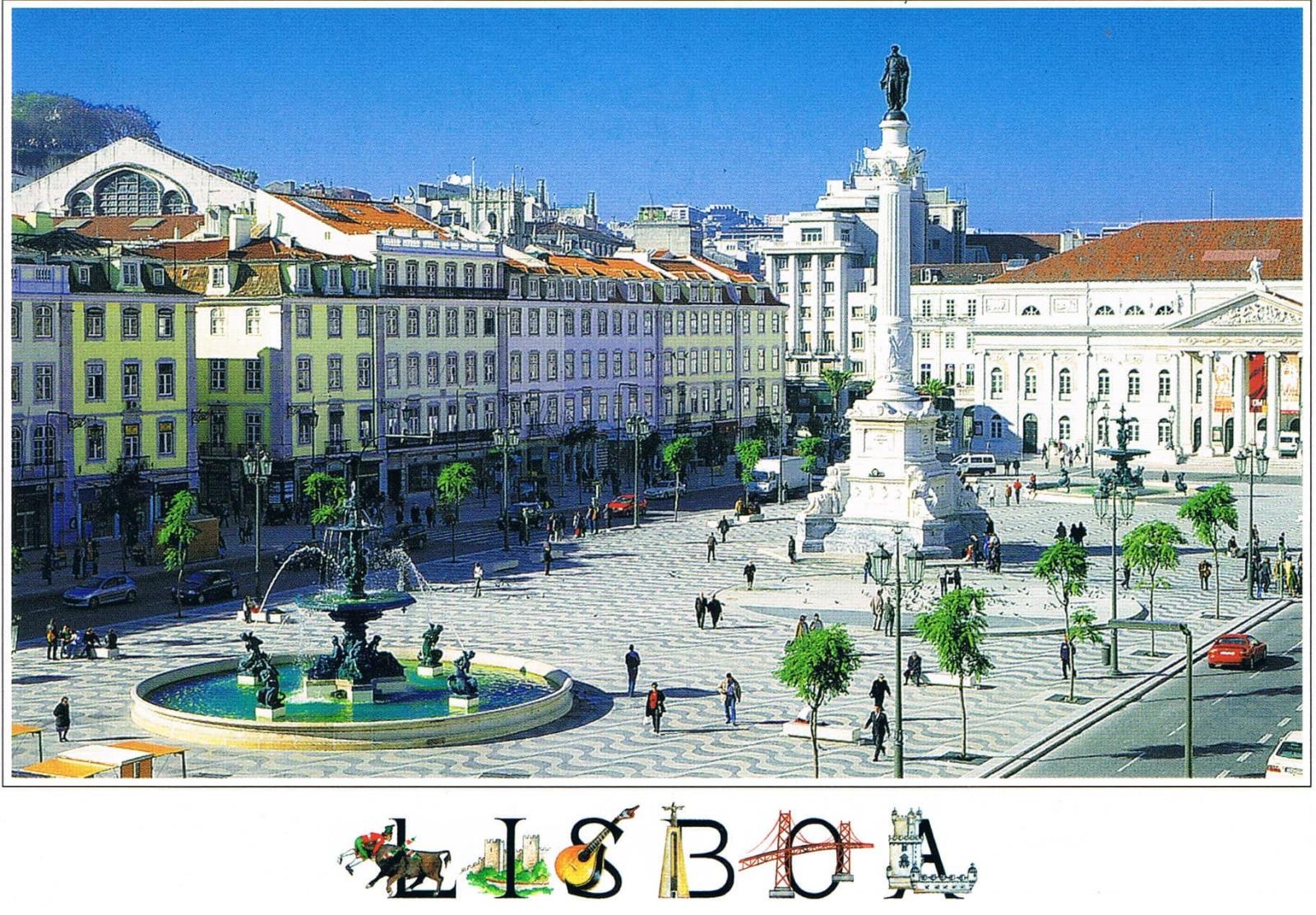 Rossio Square Lisbon Daytime Panorama Premium Postcard