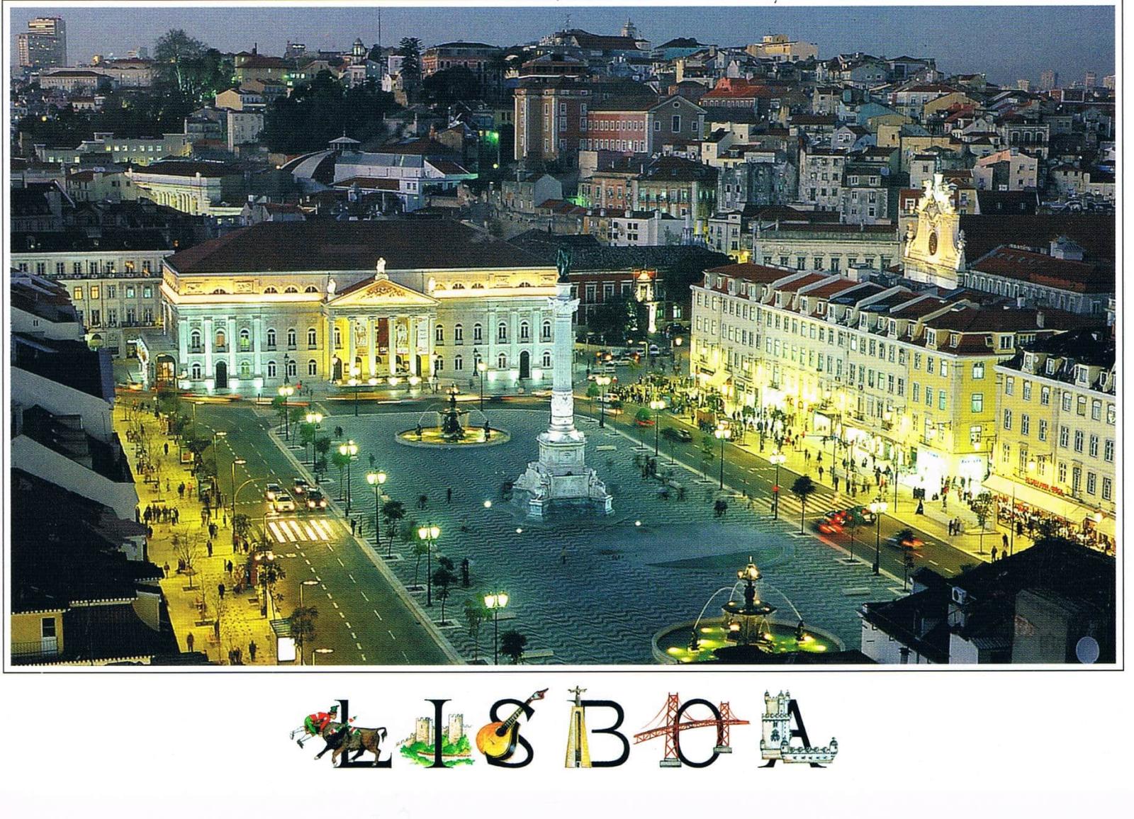 Rossio Square Illuminated at Night Lisbon Premium Postcard