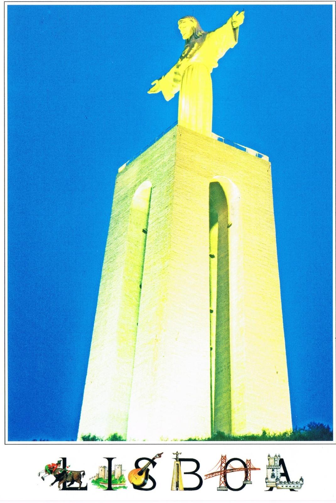 Cristo Rei Monument Almada Against Blue Sky Premium Postcard