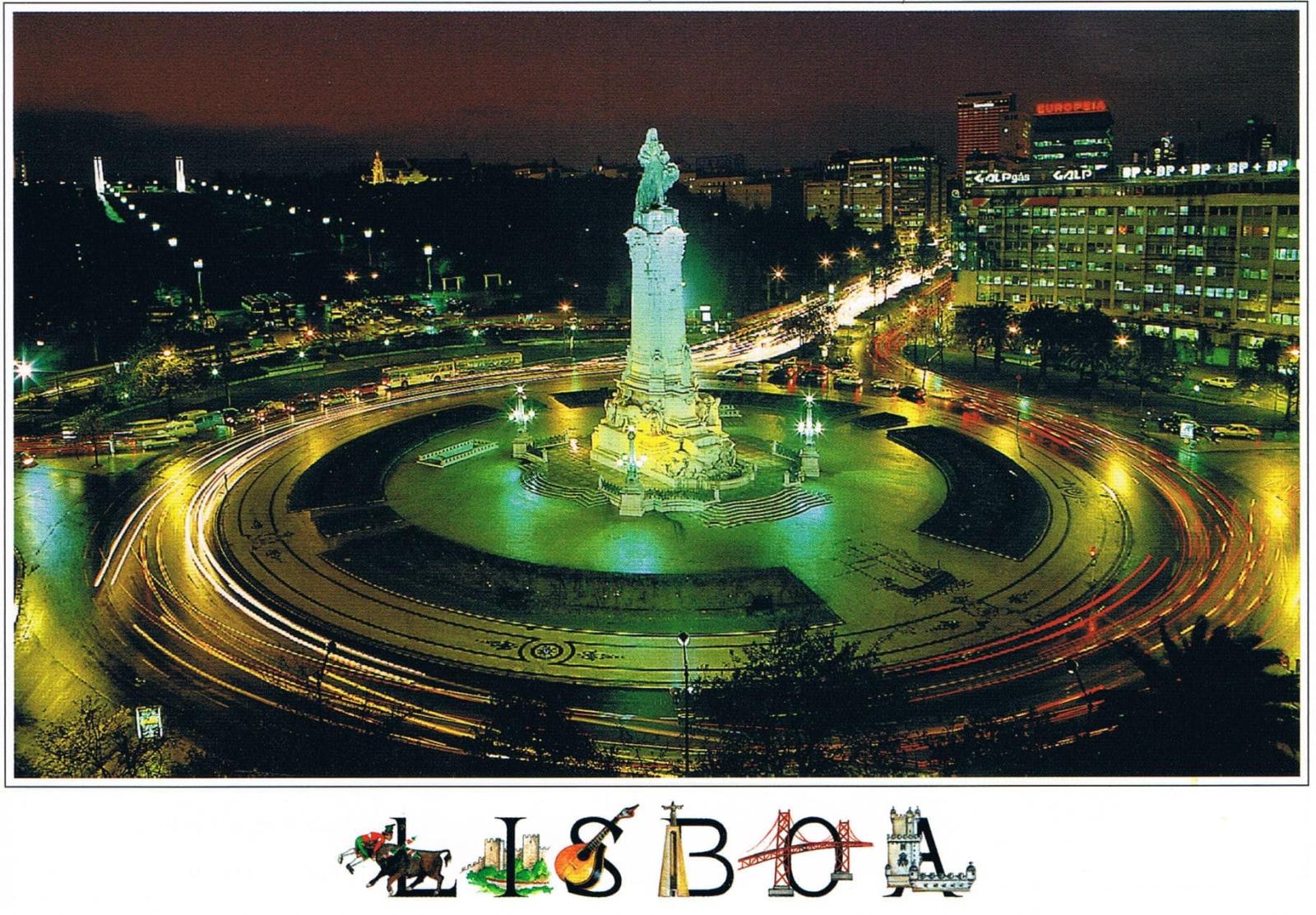 Marquês de Pombal Roundabout Lisbon Night Lights Premium Postcard