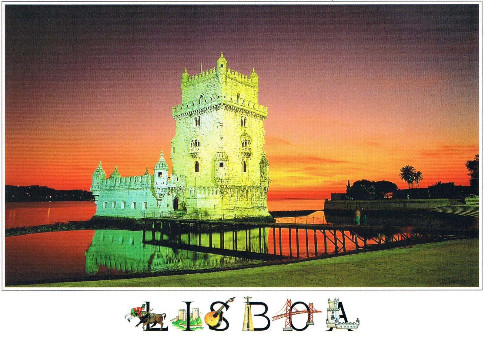 Belém Tower Illuminated at Sunset Lisbon Premium Postcard