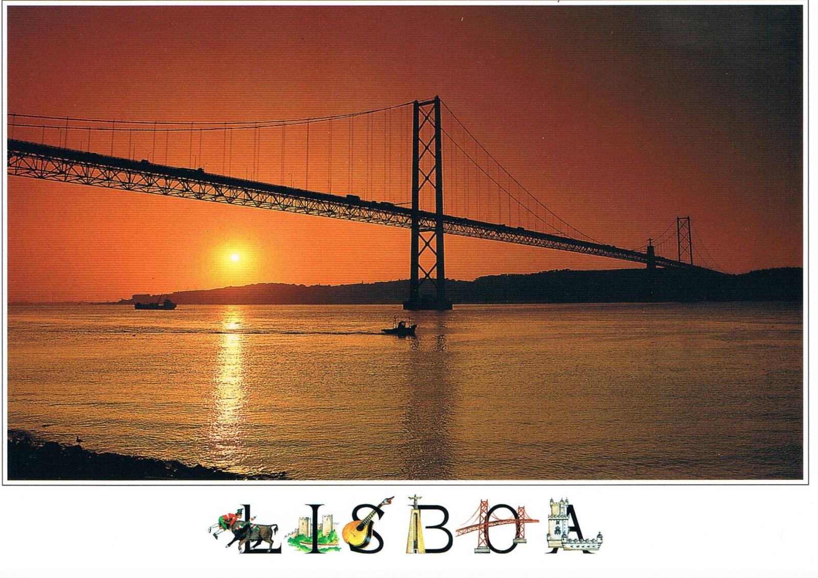 25 de Abril Bridge Lisbon Sunset Over the Tagus Premium Postcard