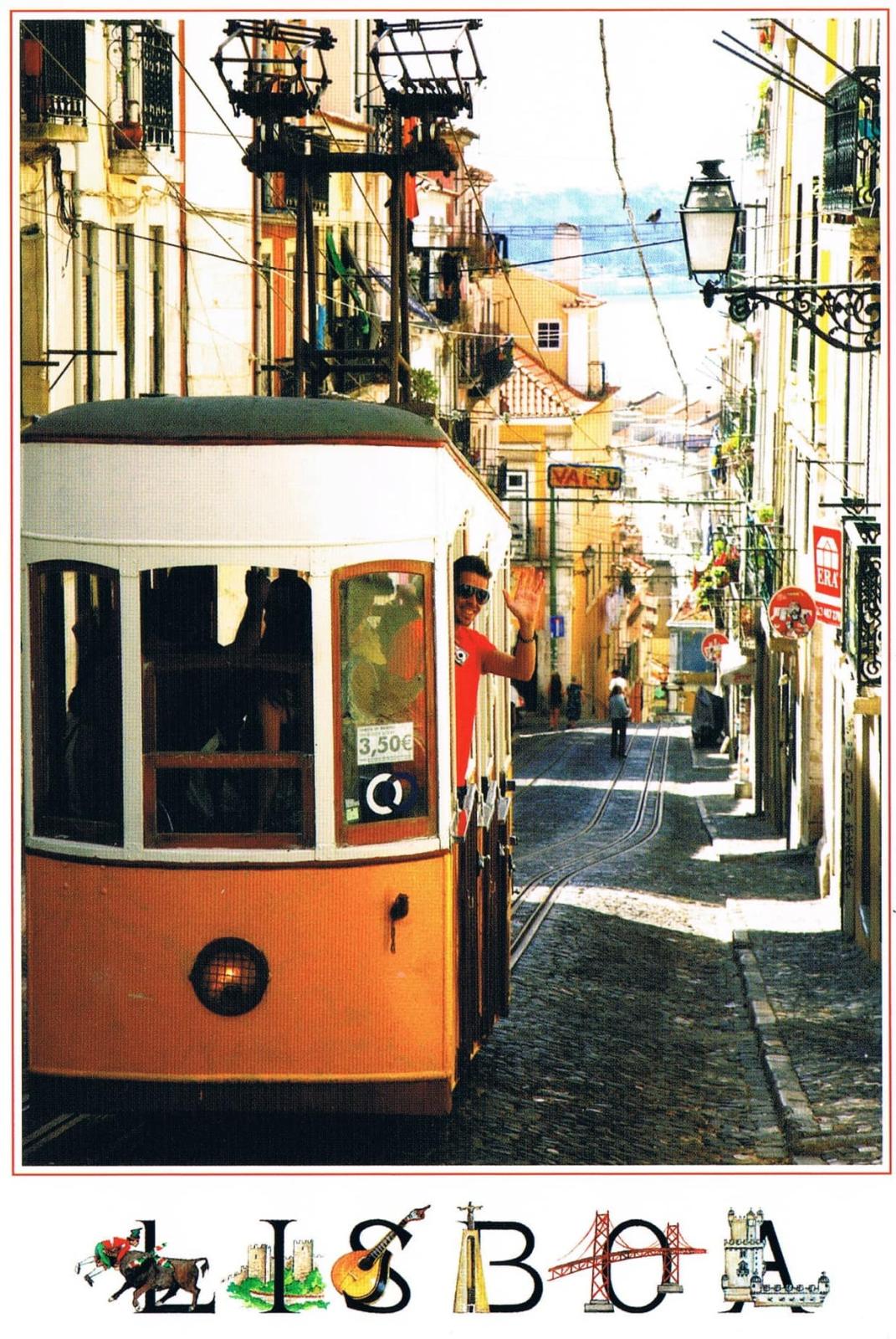 Bica Funicular Lisbon Narrow Street Close-Up Premium Postcard