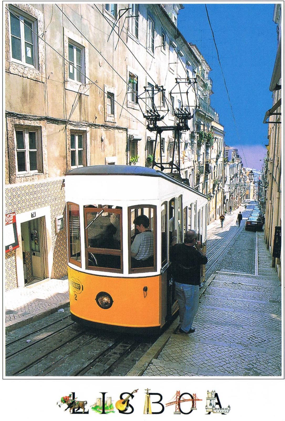 Bica Funicular Lisbon Cobbled Street Premium Postcard