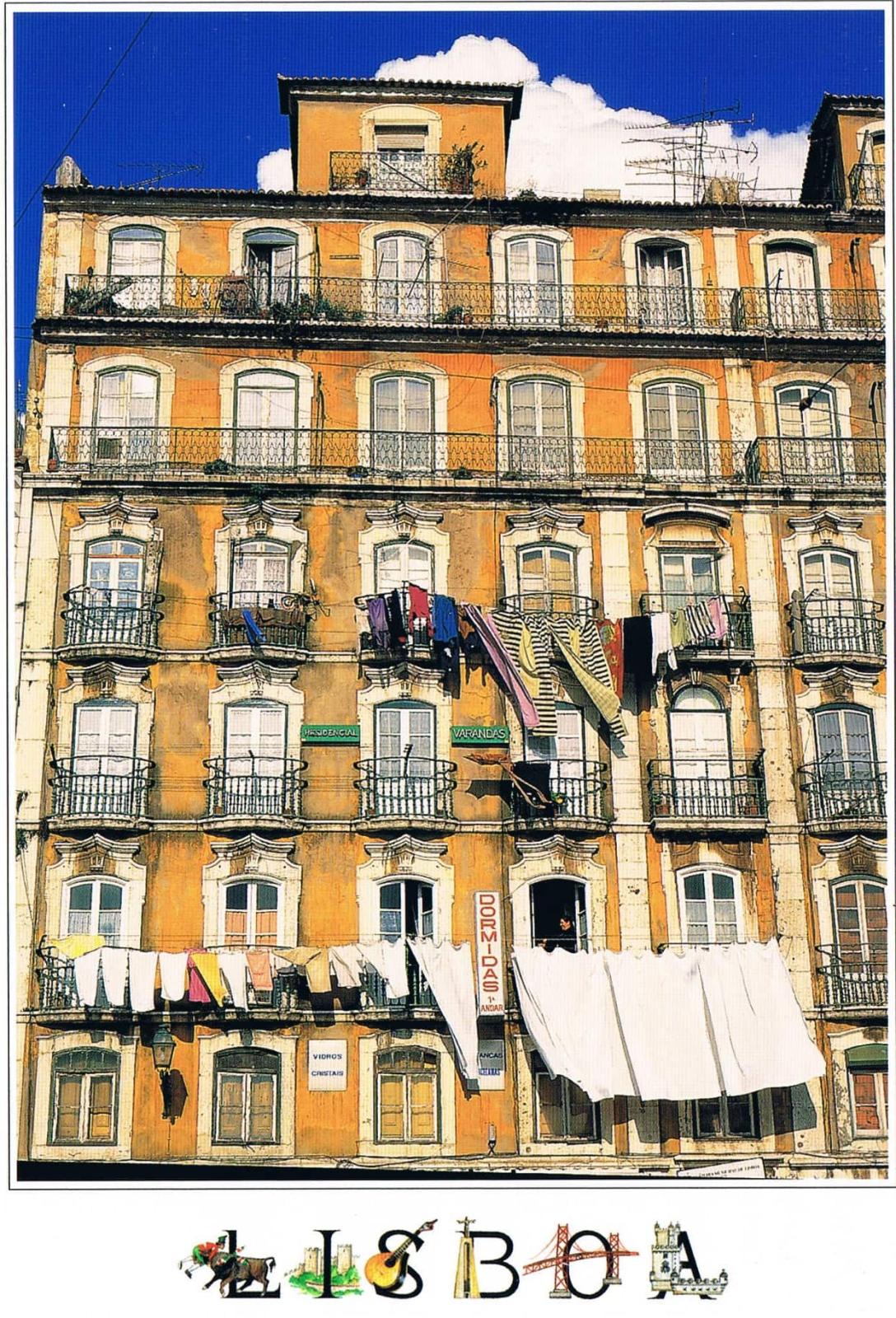 Lisbon Historic Guesthouse Façade and Balconies Premium Postcard